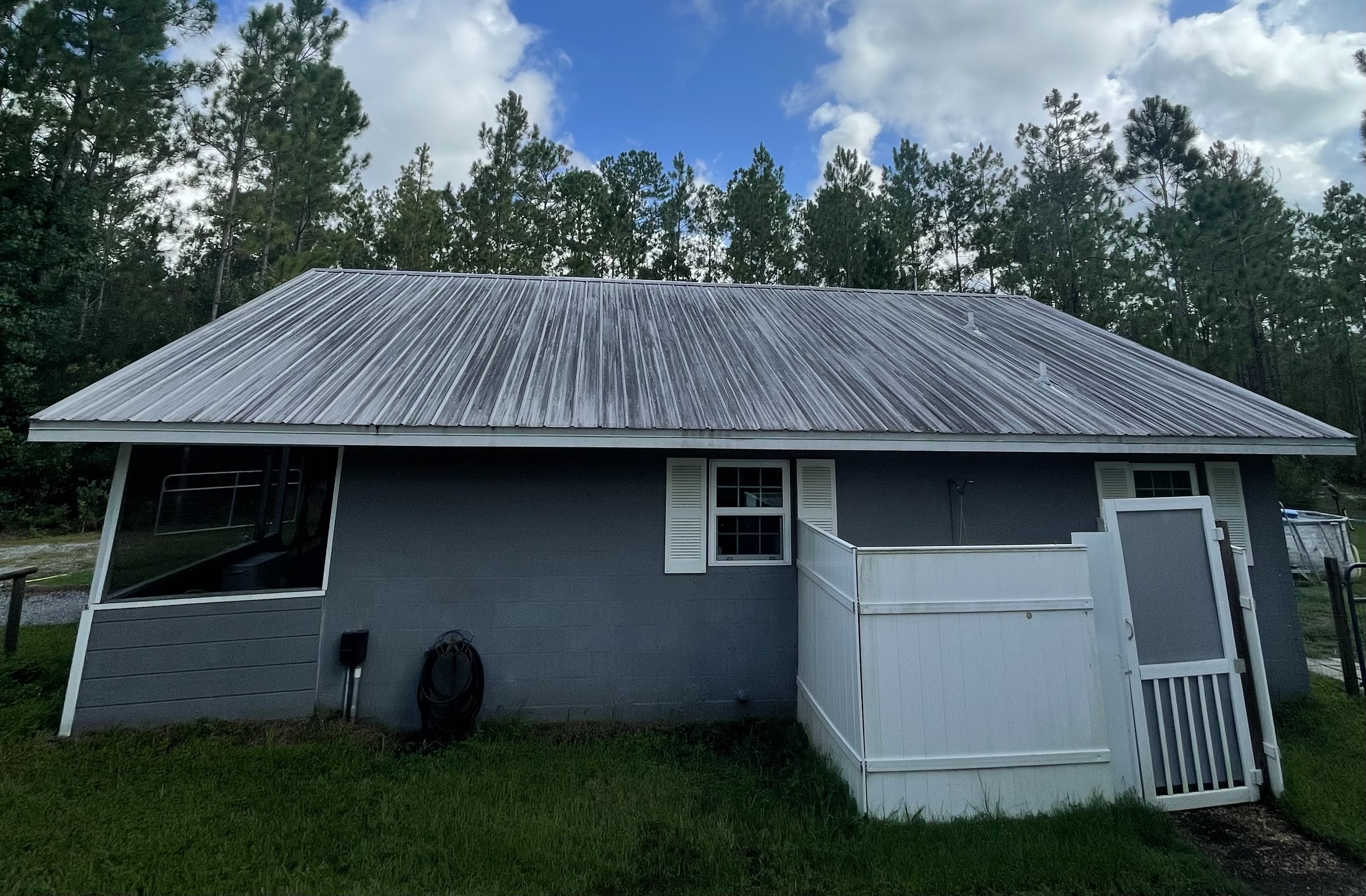 Metal roof before soft washing